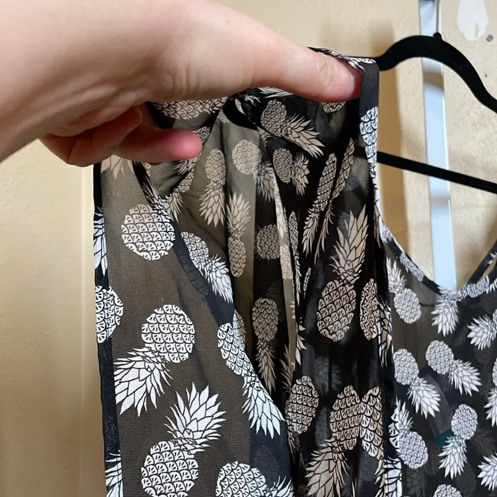 No Boundaries Pineapple Print Kaftan Shawl size XL Black & White semi sheer